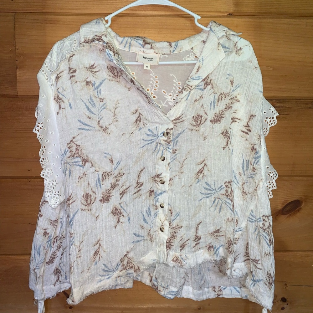 Beach Button Up Shirt with Eyelet Details